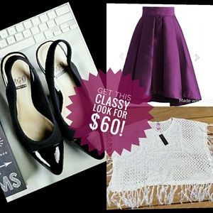 Fringe tops + pleated water skirt + impo stretch